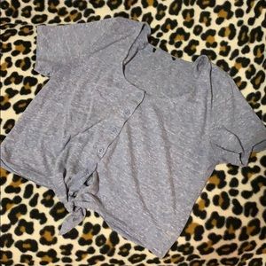 Blue Button Up Crop Top Shirt